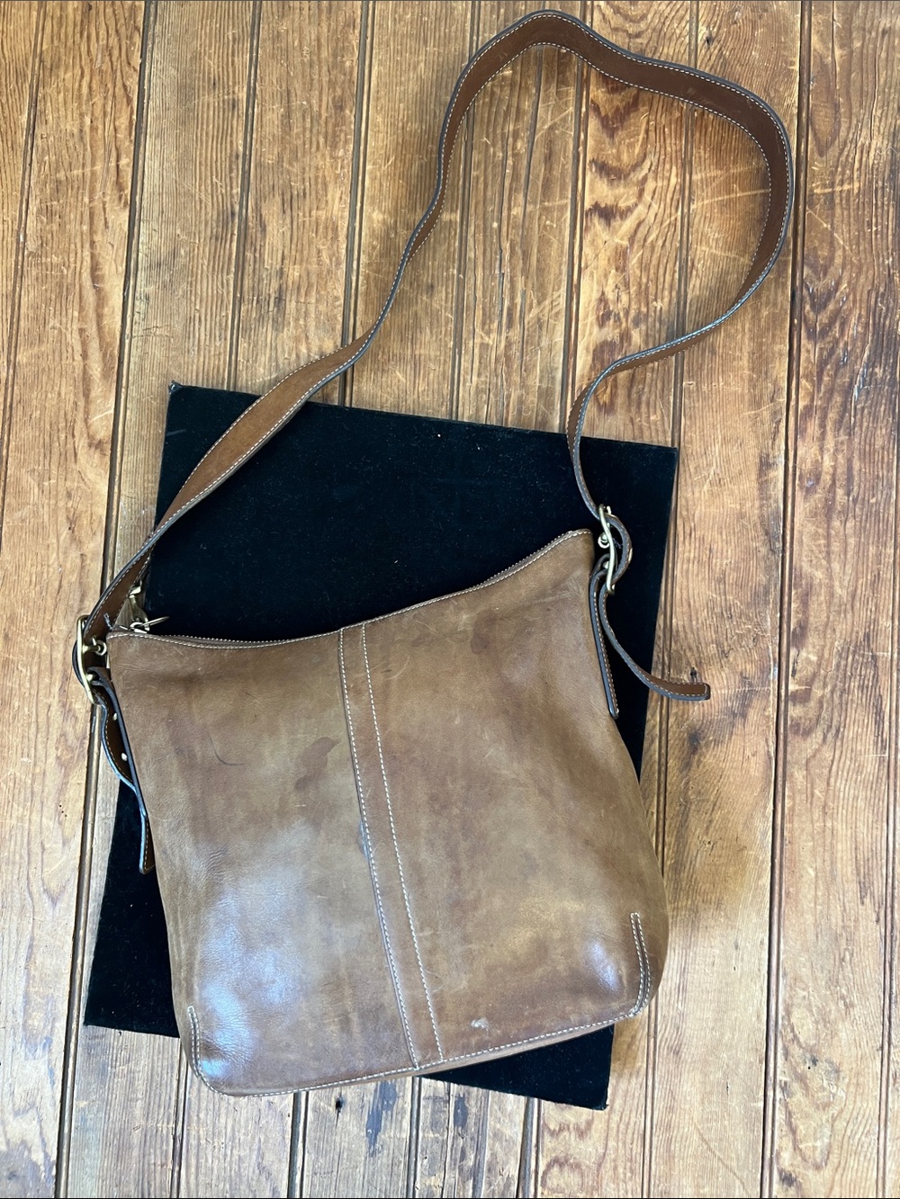 Coach Classic Brown Leather Slim Duffle Crossbody Shoulder Bag
